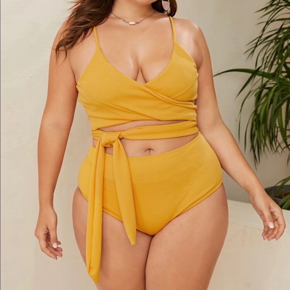 Plus Wrap Detail High Waisted Bikini Swimsuit